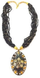 Trendy Seed Bead Necklace with Nepali Brass Black Pendant