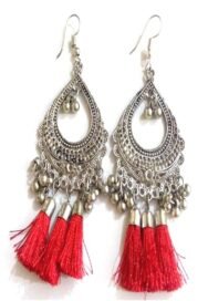 Tassel Long Earrings in Red