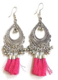 Tassel Long Earrings in Pink